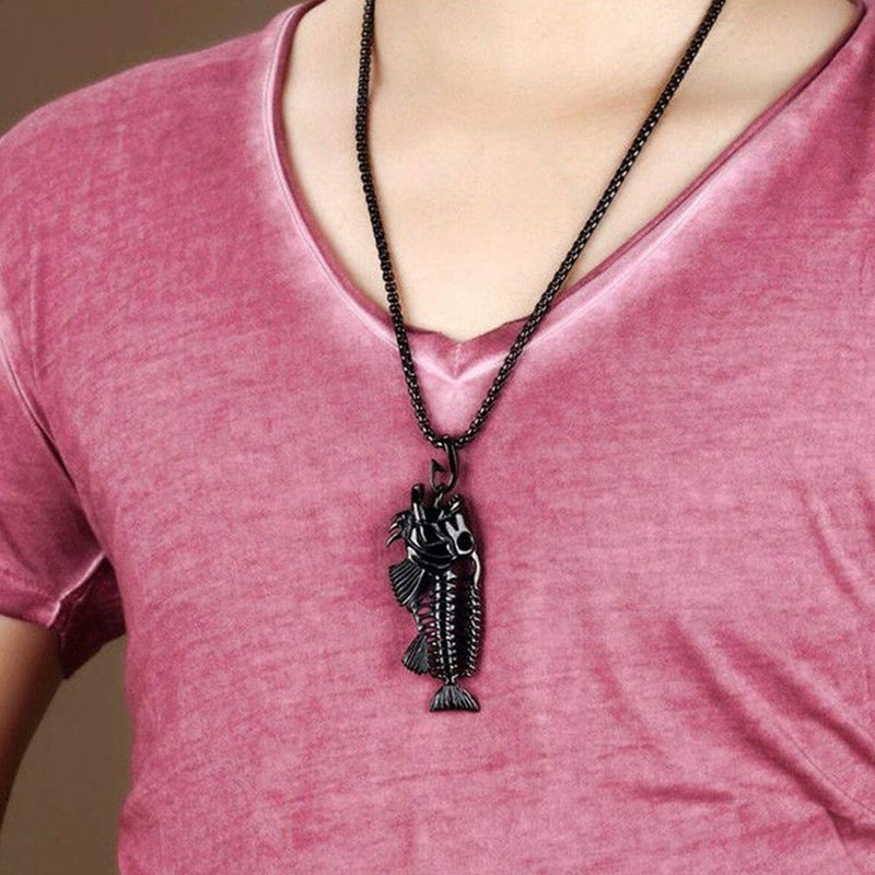 Comimark 3Pcs Fish Bone Whole Fish Skeleton Stainless Steel Pendant Necklace Gold Black Silver - Image 3